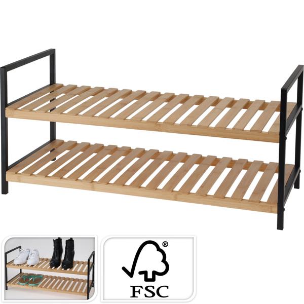Robustes Schuhregal aus Metall & Bambus: 2 Ablagen, 70x30x32cm -Stabile Konstruktion, langlebige Materialien, einfache Montage, platzsparende Lösung