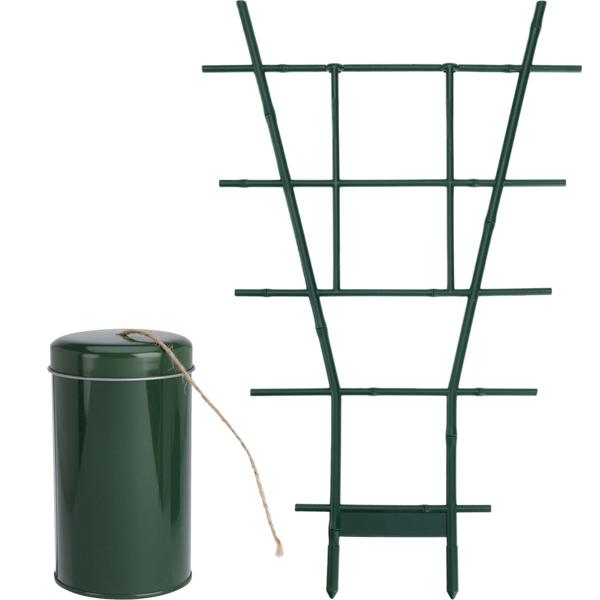 Anzucht-Set aus Juteschnur & stabilem Fächerspalier Pflanzgitter, grün, 38 x 24 cm, wetterfest, dekorativ & stabil für Kletterpflanzen, Garten & Balkon, langlebig