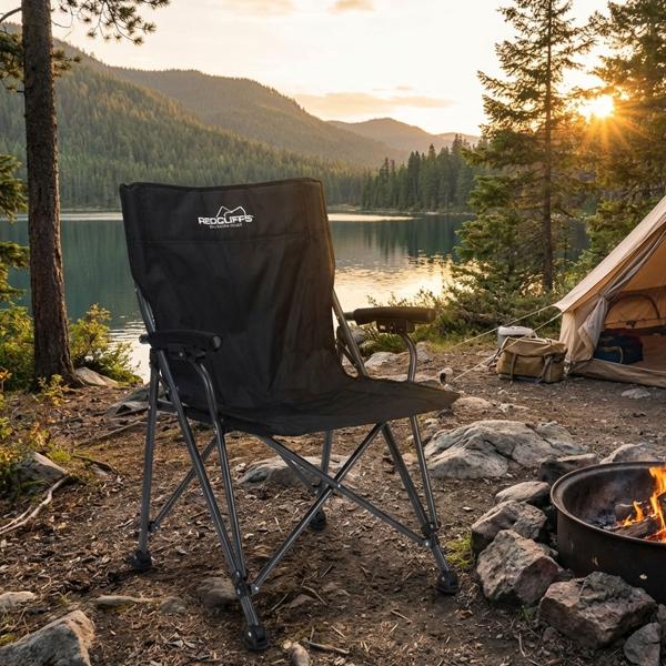 Campingstuhl, schwarz, klappbar, robust, leicht & platzsparend, Ideal für Camping, Outdoor & Festivals