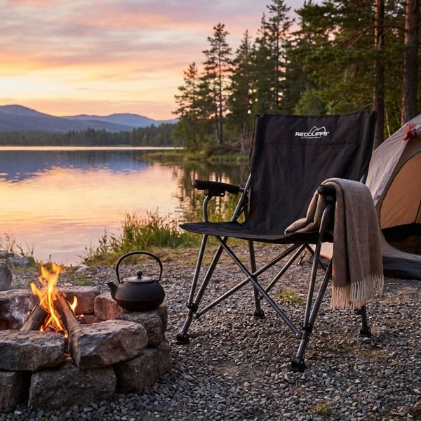 Campingstuhl, schwarz, klappbar, robust, leicht & platzsparend, Ideal für Camping, Outdoor & Festivals