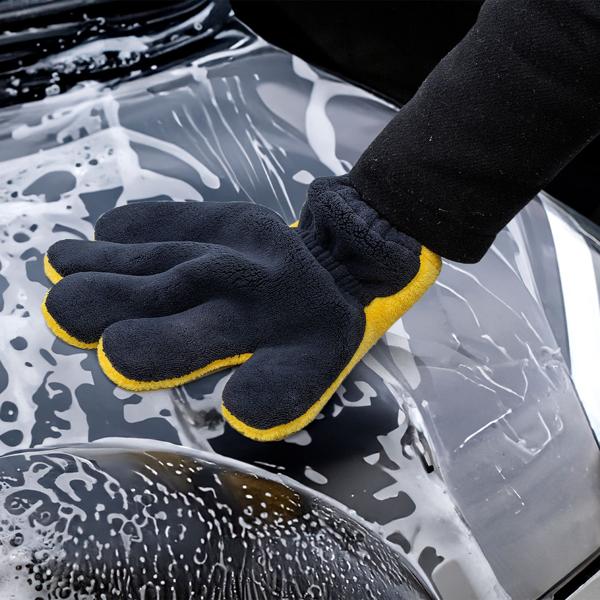 Auto Wasch- & Polier-Handschuh Mikrofaser - Zweiseitig für Aussen- & Innenreinigung - Effektive Autopflege & Glanz – 29x12cm