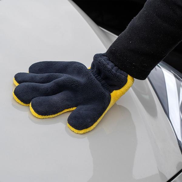 Auto Wasch- & Polier-Handschuh Mikrofaser - Zweiseitig für Aussen- & Innenreinigung - Effektive Autopflege & Glanz – 29x12cm