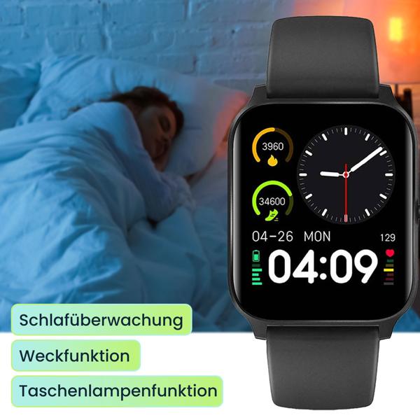Profi Fitness SmartWatch Bluetooth, multicolor Touch Display, schwarz, Fitnesstracker m. 20 Sportmodi, Schlafüberwachung, Herzfrequenz, Taschenlampe