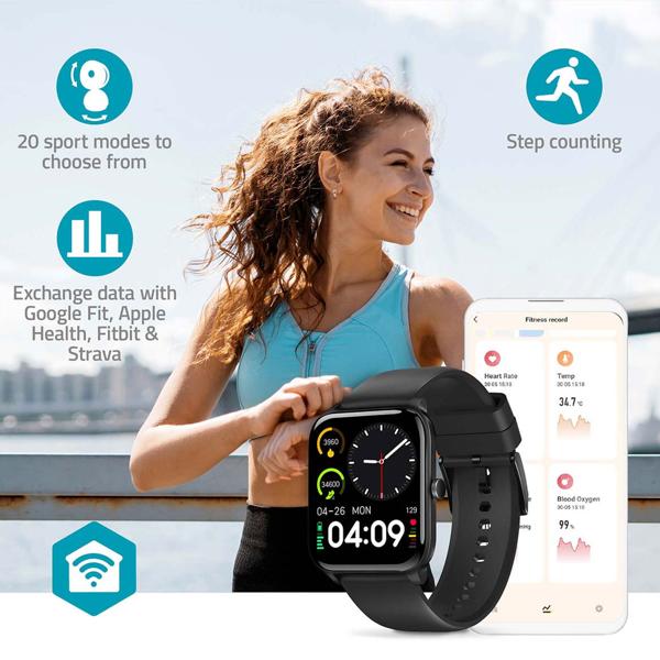 Profi Fitness SmartWatch Bluetooth, multicolor Touch Display, schwarz, Fitnesstracker m. 20 Sportmodi, Schlafüberwachung, Herzfrequenz, Taschenlampe