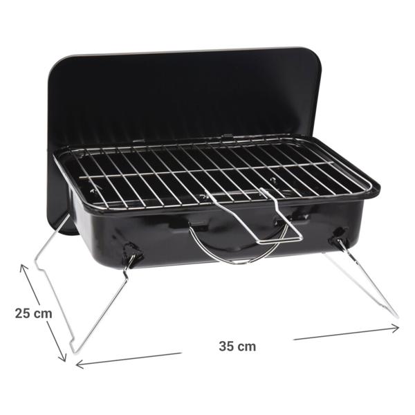 Klappbarer Holzkohlegrill, Edelstahl Rost, 35x25cm, schwarz – Mobiler Grillspass für Camping, Balkon & Picknick