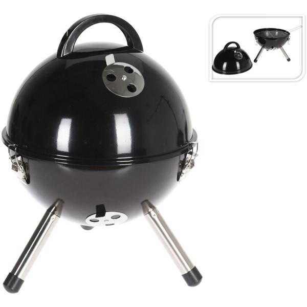 Kompakter Holzkohle Kugelgrill (Ø 32 cm) - schwarz, praktisch und ideal für Picknick, Camping und Outdoor-Ausflüge und Grillpartys