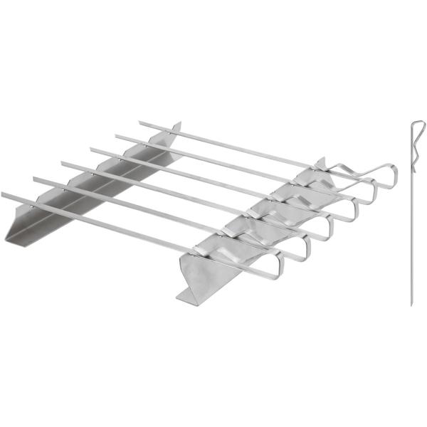 6 Edelstahl Grillspiesse mit Ablage-Gestell – Perfekt für Schaschlik, Meeresfrüchte & Gemüse, für bequemes Grillen & Servieren