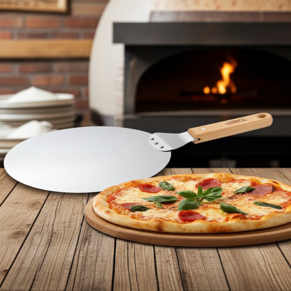 Edelstahl Pizzaschaufel Ø 30,5 cm mit Holzgriff: Professioneller Pizza- & Brotschieber für Pizzaofen & Backofen