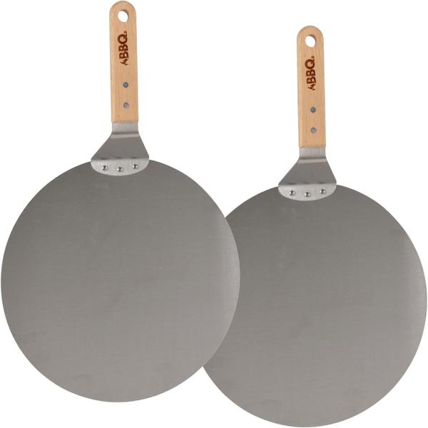 2er-Set Pizzaschaufel Edelstahl - Ø 30,5 cm, 49 cm Länge - Pizzaschieber Holzgriff für Pizzaofen, Grill - robust, langlebig, rostfrei