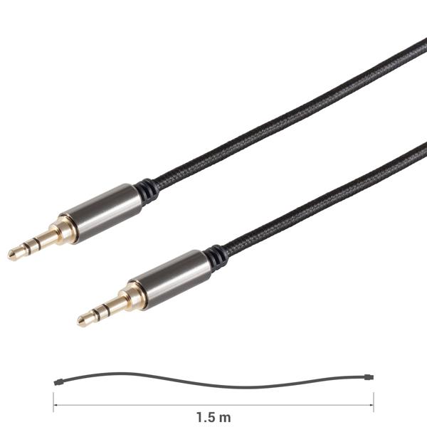 Premium-Stereokabel 3,5mm Klinke auf Klinke - Vergoldete Kontakte - Textil-Mantel 1,5m - 2-fach abgeschirmt - AUX Audio-Verbindungskabel für Natel Headset