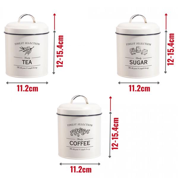 Dekoratives Vintage-Vorratsbehälter-Set: Weisse Brotbox, Kaffeedose, Zuckerdose, Teedose mit Aufdruck, für nostalgische & stilvolle Aufbewahrung