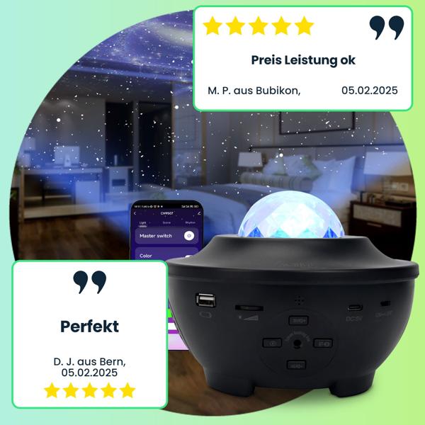 Magischer Laser-Sternenhimmel-Projektor mit Bluetooth Lautsprecher, WIFI, Sprachsteuerung & App-Steuerung mit Tuya oder SmartLife