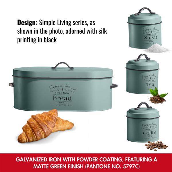 Charmantes Vintage Vorratsbehälter-Set, Grün - Brotbox, Kaffeedose, Zuckerdose, Teedose – Nostalgischer Küchen-Blickfang