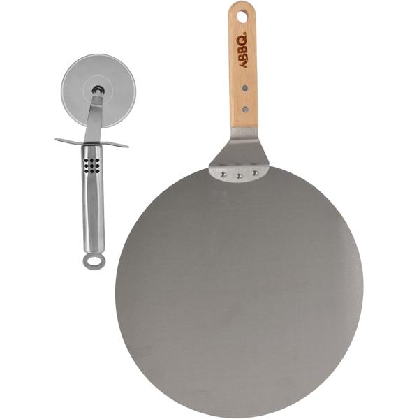 Pizza-Set aus Edelstahl Pizzaschaufel Ø 30,5 cm mit Holzgriff & Pizzaschneider aus Edelstahl, Pizzaroller, 22 cm