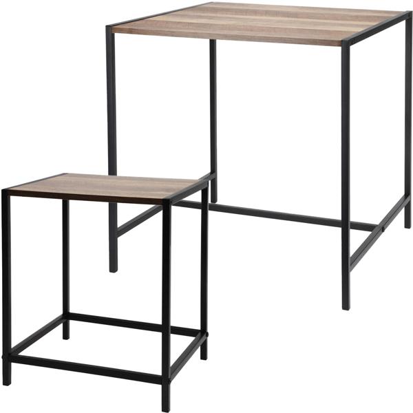 2er Set Beistelltische Quadratisch Holzoptik - schwarz, 49 x 49 x 49cm / 32,5 x 28 x 37,5 cm - moderner Tische, Seitentisch, Wohnzimmertisch - elegantes Design