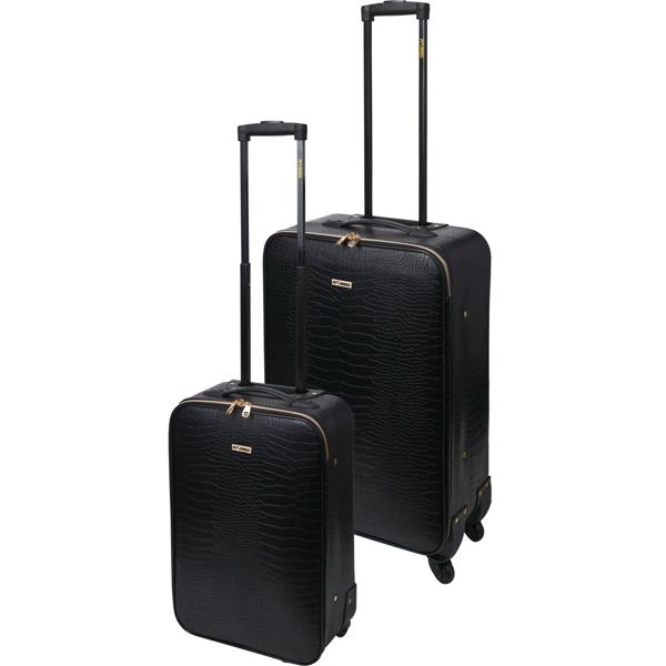 Koffer Trolley-Set, 2-tlg, Kroko-Design, schwarz, 20 Zoll und 24 Zoll, mit eleganten, goldenen Details