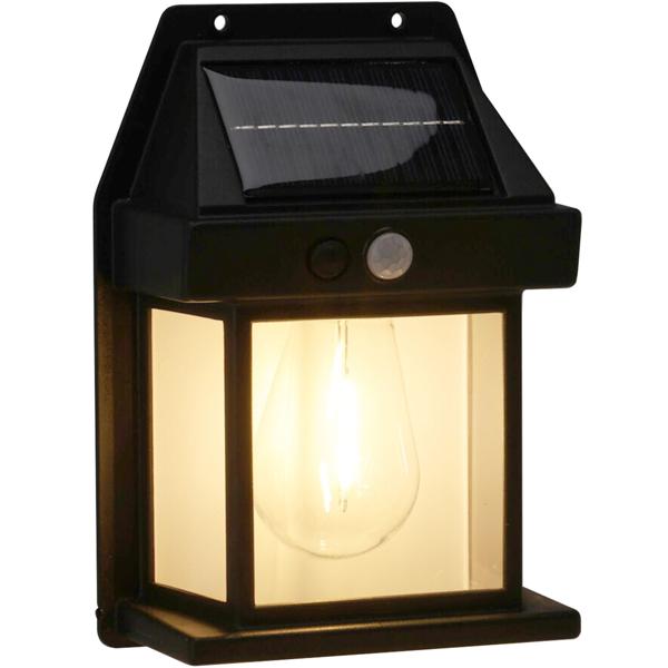 Solar Wandlampe mit Bewegungsmelder, schwarz – Aktiviert bei Bewegung, Sicherheitsbeleuchtung für Aussenbereiche