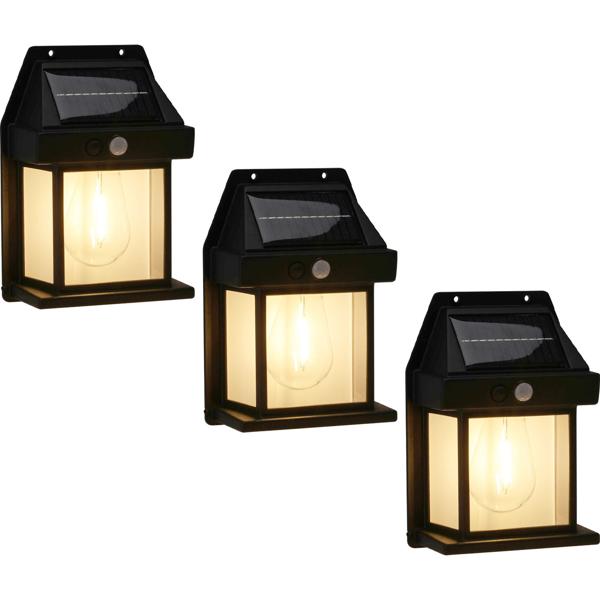 3er-Set Solar Wandlampe mit Bewegungsmelder, schwarz – Aktiviert bei Bewegung, Sicherheitsbeleuchtung für Aussenbereiche