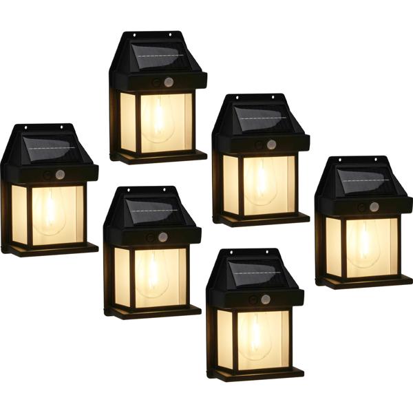 6er-Set Solar Wandlampe mit Bewegungsmelder, schwarz – Aktiviert bei Bewegung, Sicherheitsbeleuchtung für Aussenbereiche