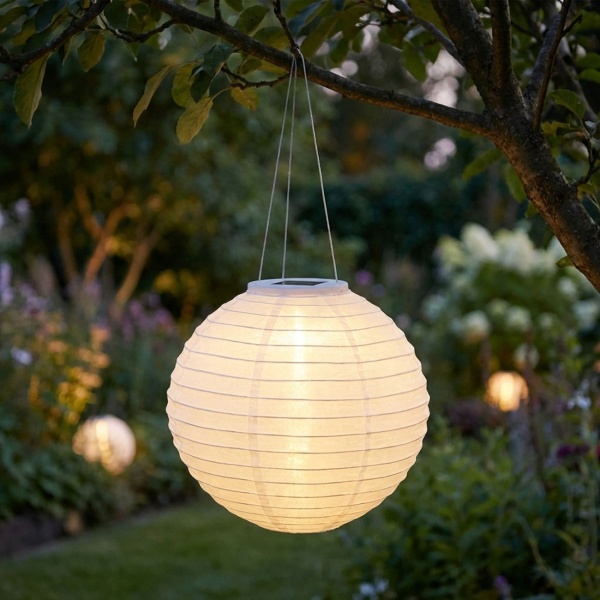 Solar LED Lampion mit Dämmerungssensor, weiss, Ø 28 cm: Automatische Gartenleuchte, dekorativ & einfach aufzuhängen