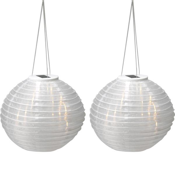 2er-Set Solar LED Lampion mit Dämmerungssensor, weiss, Ø 28 cm: Automatische Gartenleuchte, dekorativ & einfach aufzuhängen