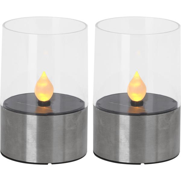 2er-Set Solar-Kerzenleuchte - realistische Flammeneffekte für stimmungsvolles warmweisses Licht - Edelstahl-Sockel Ø 7,5cm - IP44 - 8h Leuchtdauer