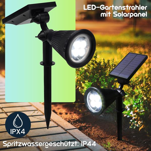 Solar-Gartenleuchte mit Erdspiess & Dämmerungssensor – Wetterfester Gartenstrahler (200lm) IP44, neigbar, 8h Leuchtdauer