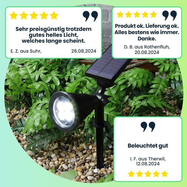 2er-Set Solar-Gartenstrahler mit Erdspiess - Wetterfester Gartenstrahler (IP44), 200 Lumen - Perfekte Akzente an Pflanzen & Wegen
