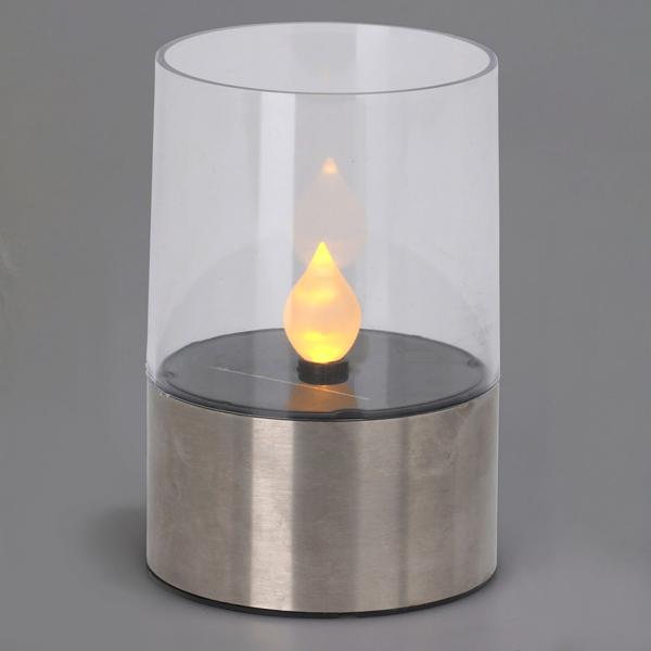 3er-Set Solar-Kerzenleuchte mit Edelstahl-Sockel Ø 7,5 cm - Flackernder Flammeneffekt warmweiss - IP44 Aussenbereich - NiMH-Akku 6-8h Leuchtdauer