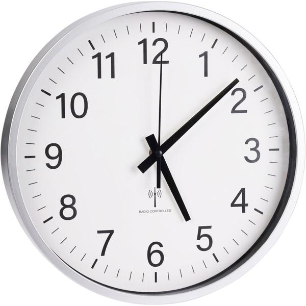 Moderne analoge Funk-Wanduhr, Ø 30 cm, silber/weiss, batteriebetrieben, für Küche, Wohnzimmer, Schlafzimmer, Büro
