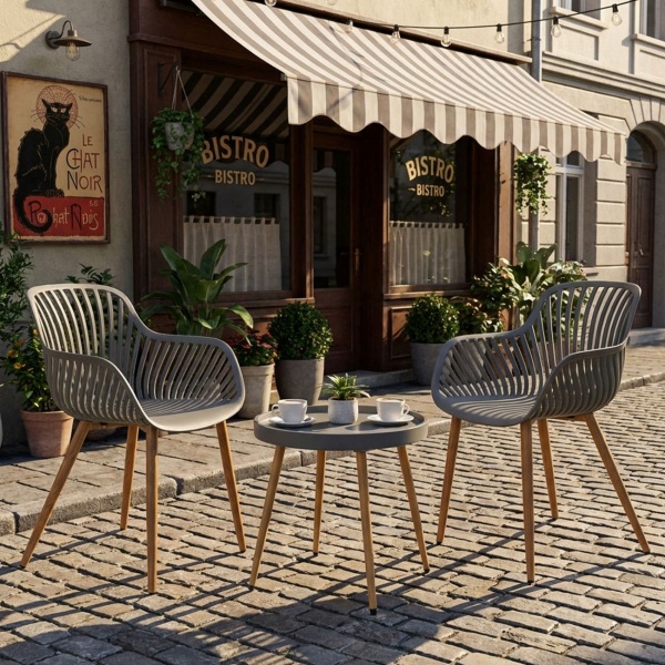Edle Sitzgruppe mit Balkontisch, 3-tlg., grau, Bistro-Set für Garten, Terrasse, Balkon, wetterfest, modern & komfortabel