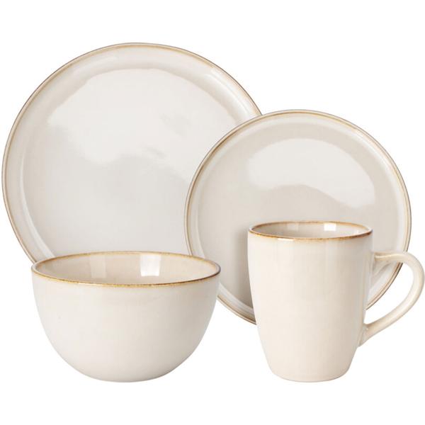 Elegantes Steingut Geschirr-Set, 16 Teile, Creme-Beige, Teller, Tassen und Schüsseln, für ein stilvoll gedeckten Tisch