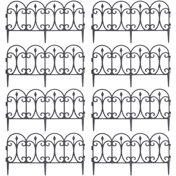 8er-Set wetterfester Beetzaun, schwarz, je 60 x 30 cm: robuster Pflanzenschutz & dekorative Beetumrandung, einfache Montage für Garten & Beete