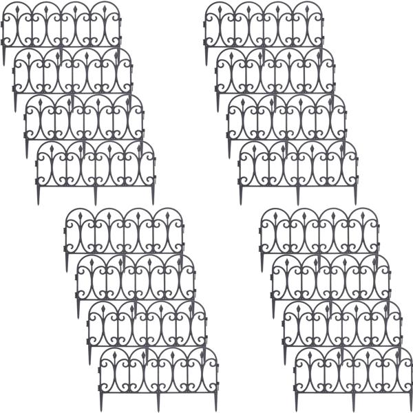 16er-Set wetterfester Beetzaun, schwarz, je 60 x 30 cm: robuster Pflanzenschutz & dekorative Beetumrandung, einfache Montage für Garten & Beete