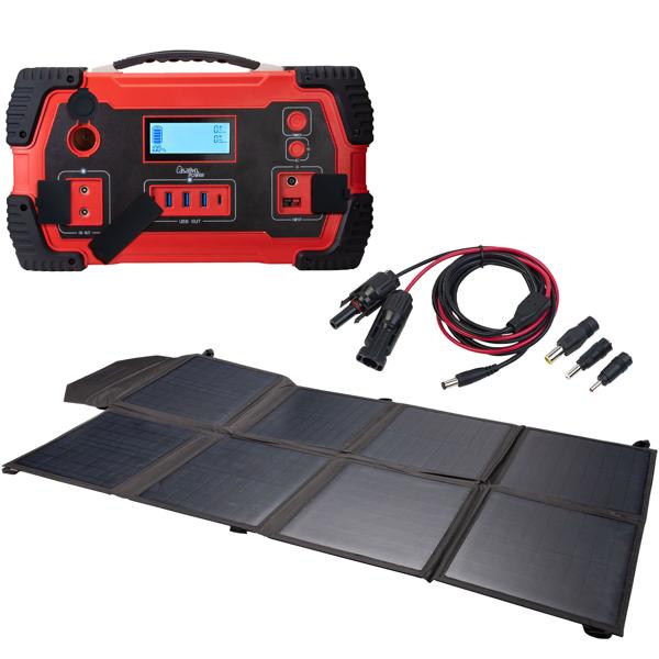 Professionelle tragbare Powerstation & Solar-Generator, 800 Wh, 1000 Watt im Set mit 1 mobilen 110-Watt-Solarpanel