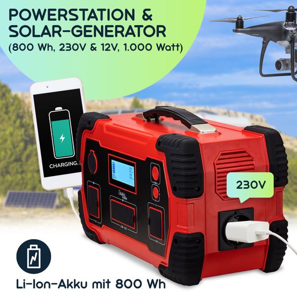 Tragbare Powerstation & Solar-Generator mit 800 Wh, inkl. mobiles 60-Watt-Solarpanel, ideal für Camping, Outdoor-Abenteuer & Notstromversorgung