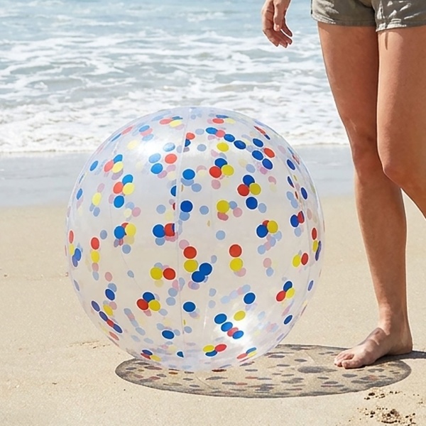 Aufblasbarer Strandball 50 cm Durchmesser - Halbdurchsichtig mit bunten Konfetti-Punkten - Aufblasbarer Wasserball für Pool, Strand und Urlaub