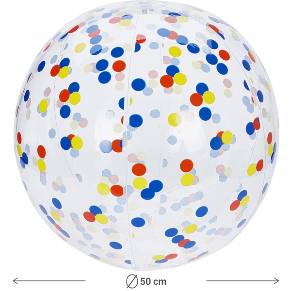 Aufblasbarer Strandball 50 cm Durchmesser - Halbdurchsichtig mit bunten Konfetti-Punkten - Aufblasbarer Wasserball für Pool, Strand und Urlaub