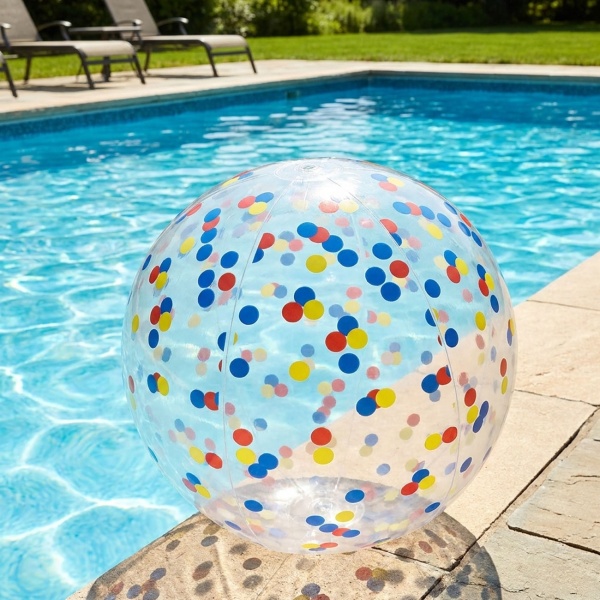2er-Set Aufblasbarer Strandball 50 cm Durchmesser - Halbdurchsichtig mit bunten Konfetti-Punkten - Aufblasbarer Wasserball für Pool, Strand und Urlaub