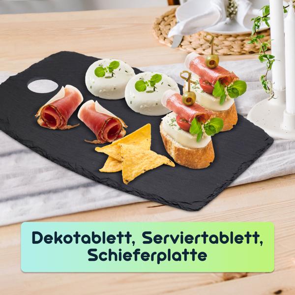 4er-Set Serviertablett Schieferplatte - Modernes Deko & Serviertablett für Feste - Elegantes Design, robust, 34x23x0,5cm, leicht zu reinigen
