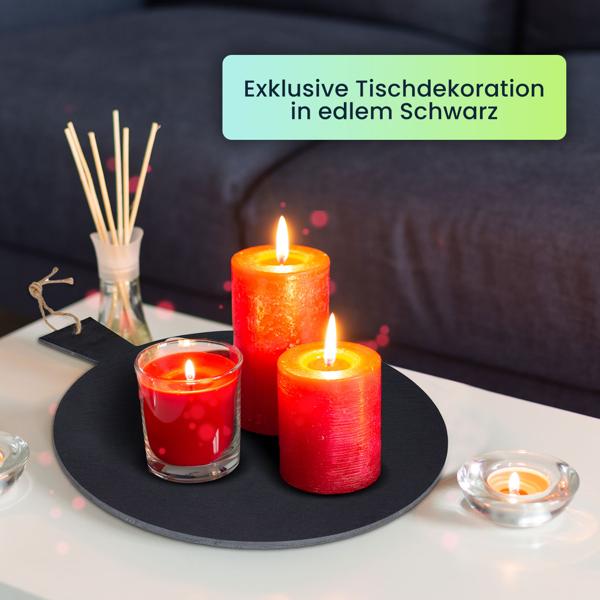 Serviertablett Schieferplatte rund mit Griff Ø 35 cm - Elegante Tischdeko für Feste & Apéro - Robust, langlebig & leicht zu reinigen - Unikat