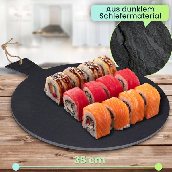 4er-Set Schiefer Serviertablett mit Griff - Elegantes Servieren & Dekorieren für jeden Anlass - Ø 35 cm - Robust, hygienisch & unikate Optik