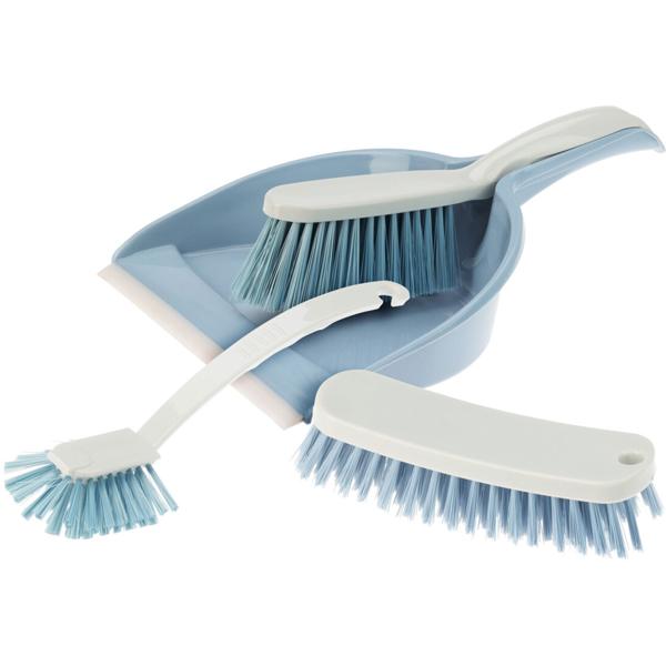 Praktisches Reinigungs-Bürstenset mit Kehrblech, 4-tlg., extra starke Borsten, für viele unterschiedliche Reinigungsarbeiten