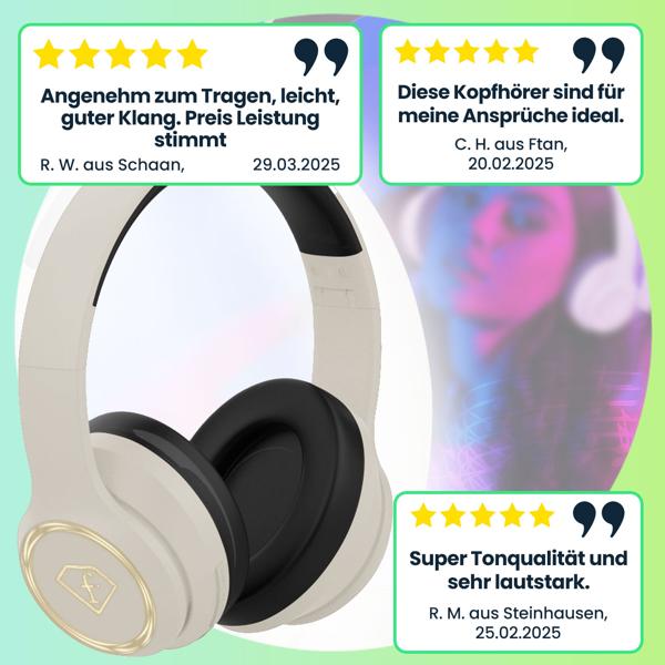 Stilvolle Over-Ear Kopfhörer mit ANC: Bluetooth 5.3, 10m Reichweite, Creme – Geniessen Sie kabellosen Spitzenklang in elegantem Design