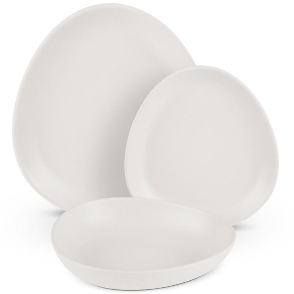 Steingut Geschirrset 18-tlg. , matt-creme, 6 Personen: Speise-, Dessertteller, Schalen, edles Design für stilvolle Mahlzeiten, modern und elegant