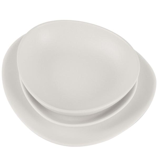 Steingut Geschirrset 18-tlg. , matt-creme, 6 Personen: Speise-, Dessertteller, Schalen, edles Design für stilvolle Mahlzeiten, modern und elegant