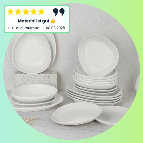 Steingut Geschirrset 18-tlg. , matt-creme, 6 Personen: Speise-, Dessertteller, Schalen, edles Design für stilvolle Mahlzeiten, modern und elegant