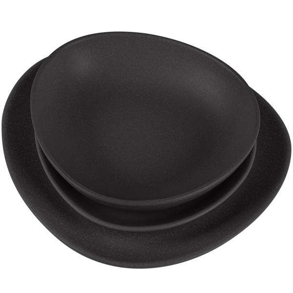 18-tlg. Steingut Geschirrset, Matt-Schwarz, 6 Personen: Speise-, Dessertteller, Schalen, edles Design für stilvolle Mahlzeiten, modern und elegant