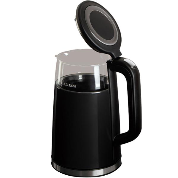 Eleganter Glas-Wasserkocher, 1.7 l, 2200 W, Borosilikat-Glas, modernes Touch Display, schwarz, silber, transparent, Warmhaltefunktion