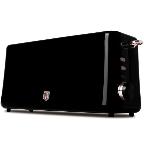 Stylischer Langschlitztoaster schwarz-roségold (980W) - 6 präzise Röststufen plus Aufwärm- & Auftaufunktion für perfekten Toast-Genuss jeden Tag